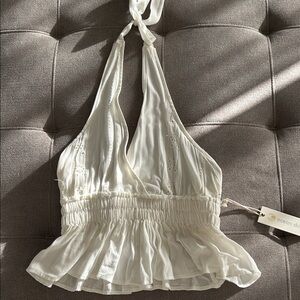 Ocean Drive Cream Halter Top with Ruffle Detail